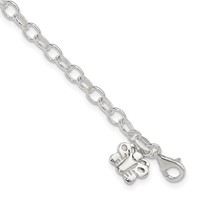 Sterling Silver Small Oval Rolo Link Anklet with Butterfly view 1
