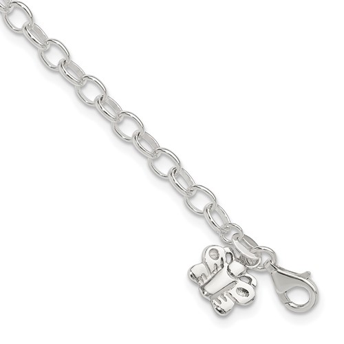 Sterling Silver Small Oval Rolo Link Anklet with Butterfly