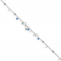 Sterling Silver Turquoise Clear Bead FW Cultured Pearl Anklet view 2
