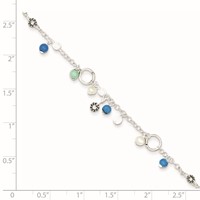 Sterling Silver Turquoise Clear Bead FW Cultured Pearl Anklet view 4