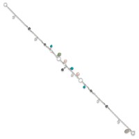 Sterling Silver Turquoise Clear Bead FW Cultured Pearl Anklet view 3