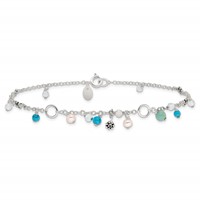 Sterling Silver Turquoise Clear Bead FW Cultured Pearl Anklet view 5