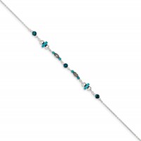 Sterling Silver Antiqued Turquoise Beaded Anklet view 2