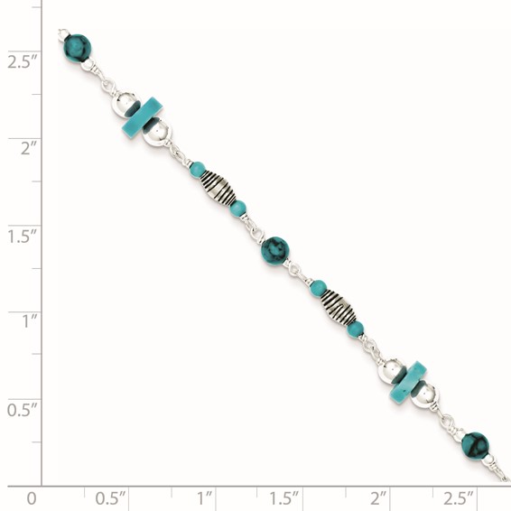 Sterling Silver Antiqued Turquoise Beaded Anklet