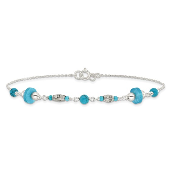 Sterling Silver Antiqued Turquoise Beaded Anklet