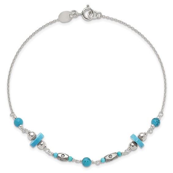 Sterling Silver Antiqued Turquoise Beaded Anklet