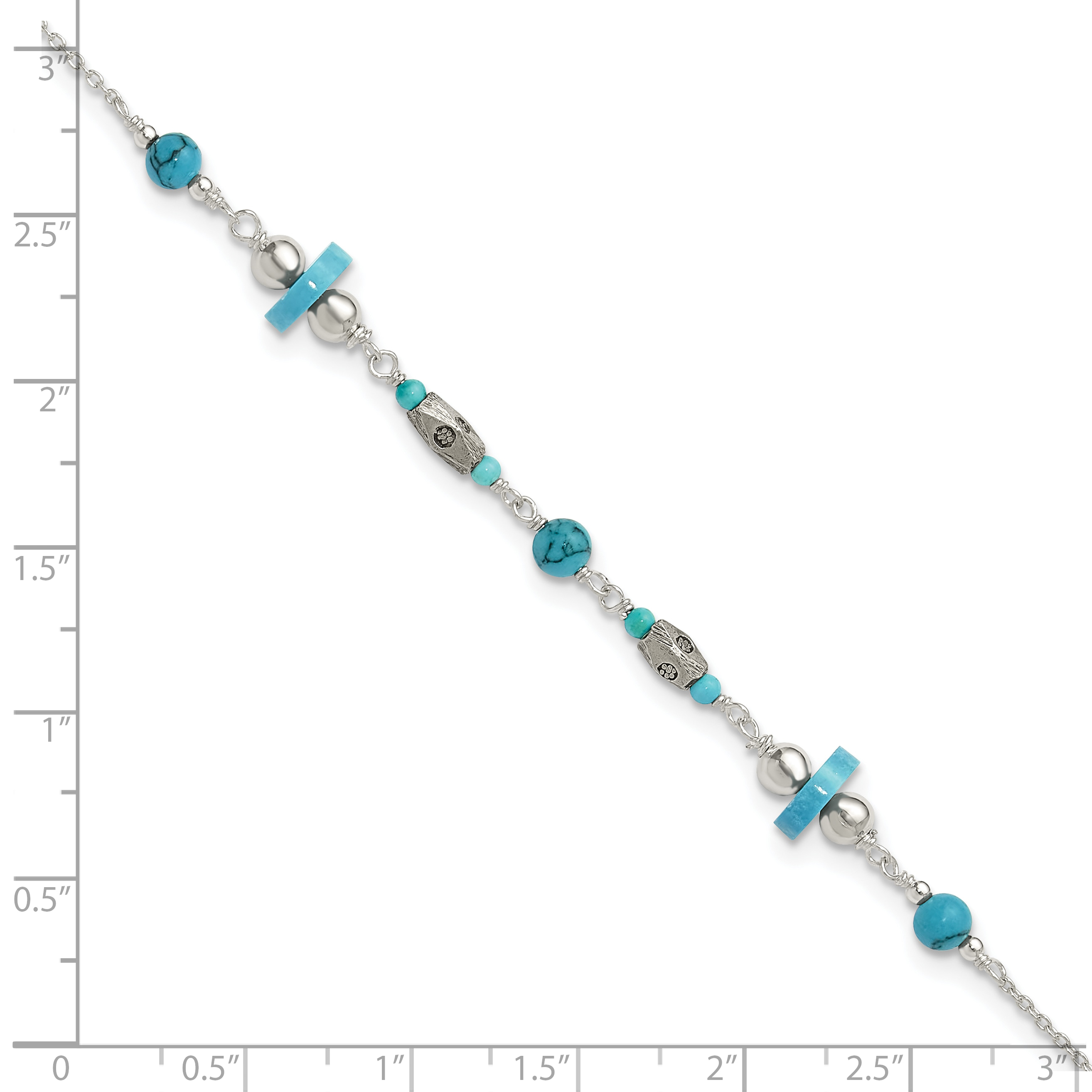 Silver Antiqued Turquoise Beaded Anklet QG1393 - Picture 7 of 8