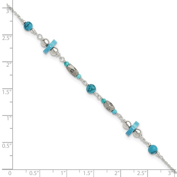 Sterling Silver Antiqued Turquoise Beaded Anklet