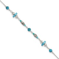Sterling Silver Antiqued Turquoise Beaded Anklet view 1