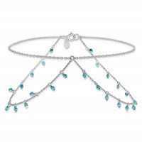 Sterling Silver Turquoise Beads Double Chain Anklet view 4
