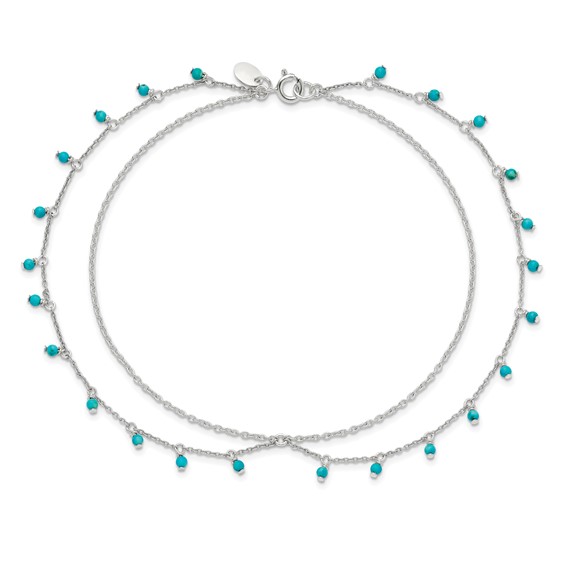 Sterling Silver Turquoise Beads Double Chain Anklet