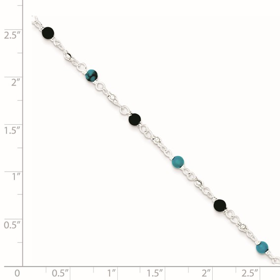 Sterling Silver Onyx/Turquoise Beads Anklet