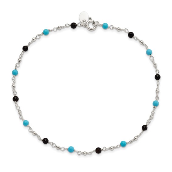 Sterling Silver Onyx/Turquoise Beads Anklet
