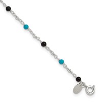 Sterling Silver Onyx Turquoise Beads Anklet view 1
