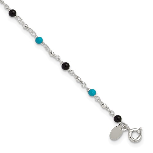 Sterling Silver Onyx Turquoise Beads Anklet