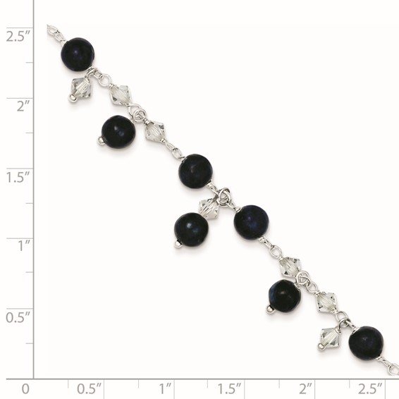 Sterling Silver 9 inch Shadow Crystal & Lapis Anklet