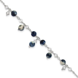 Sterling Silver 9 inch Shadow Crystal & Lapis Anklet