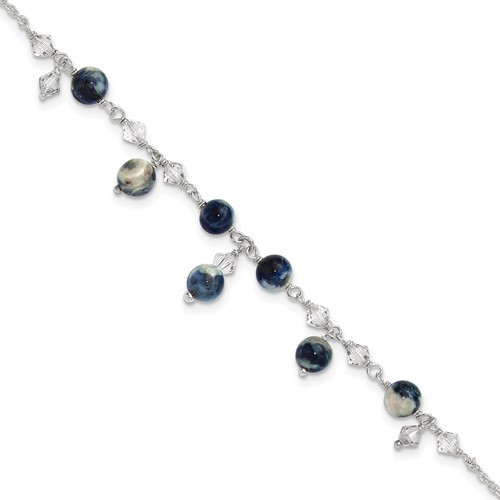 Sterling Silver Shadow Crystal & Lapis Anklet, 9"