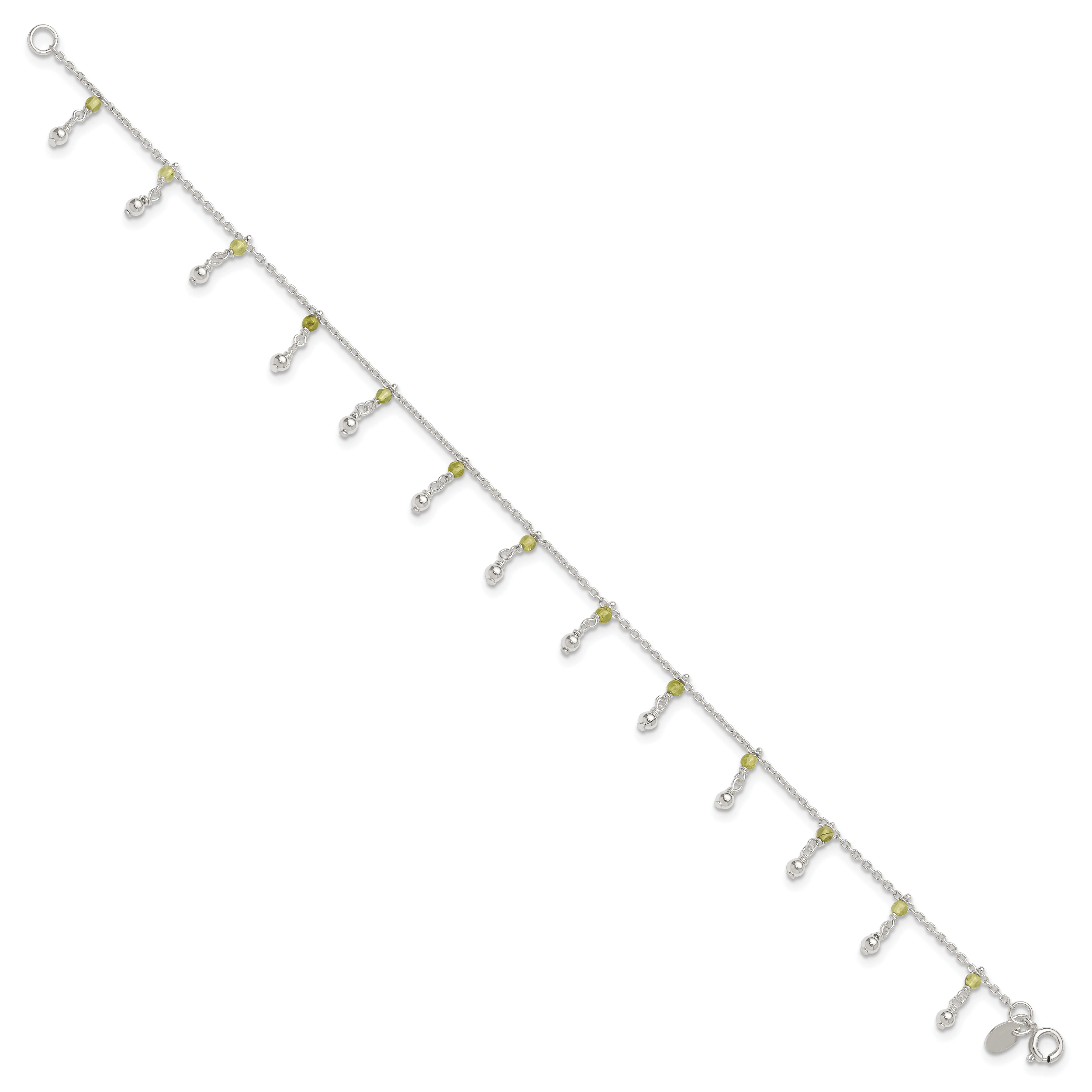 Silver Peridot Beads Anklet QG1398 - Picture 3 of 7