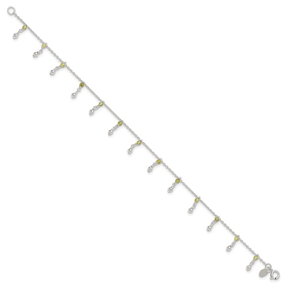 Sterling Silver Peridot Beads Anklet