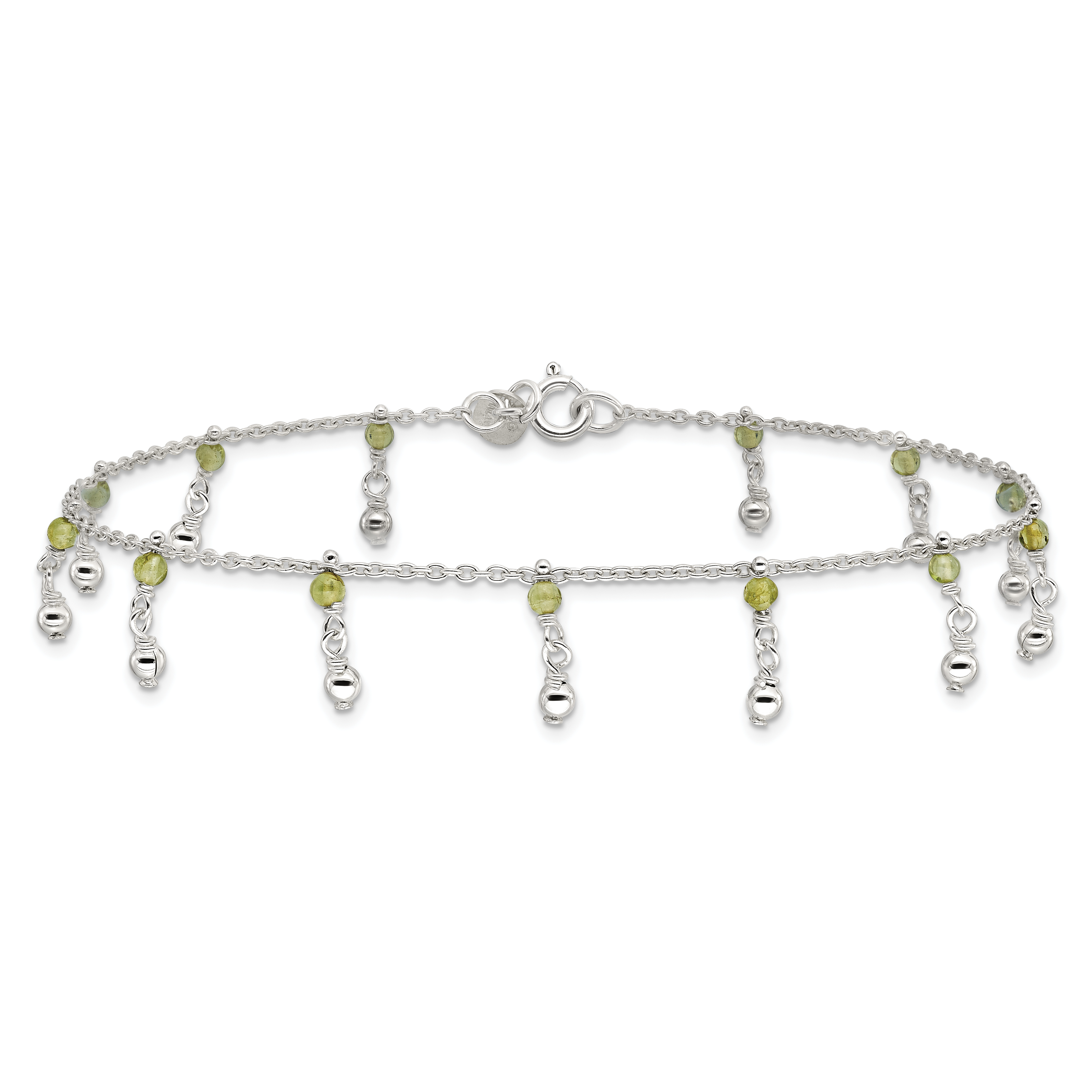 Silver Peridot Beads Anklet QG1398 - Picture 4 of 7