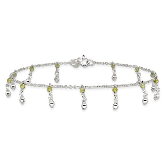 Sterling Silver Peridot Beads Anklet