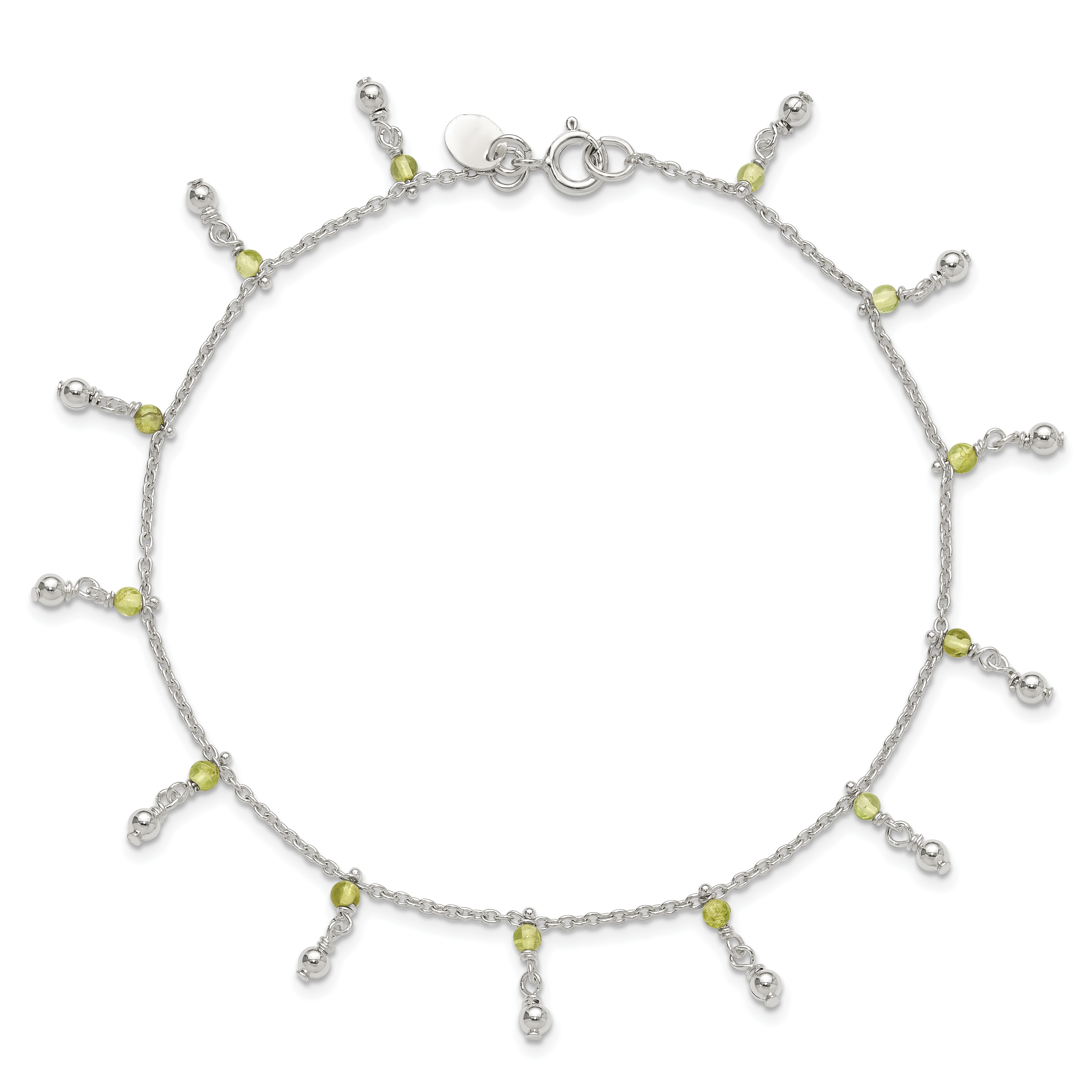 Silver Peridot Beads Anklet QG1398 - Picture 5 of 7