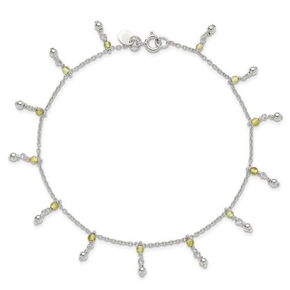 Sterling Silver Peridot Beads Anklet