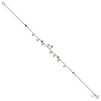 Sterling Silver Pink Crystal Green Quartz Peridot Beads Anklet, 9" view 3