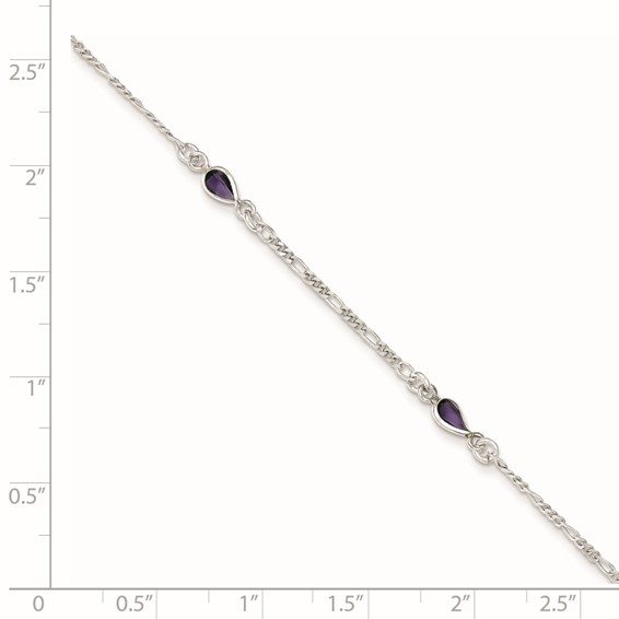 Sterling Silver Purple Glass Anklet