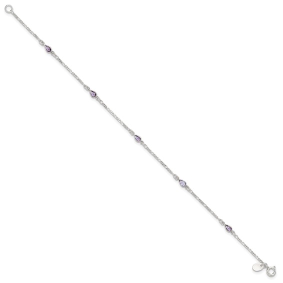 Sterling Silver Purple Glass Anklet