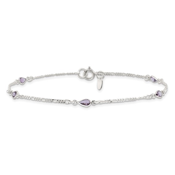 Sterling Silver Purple Glass Anklet