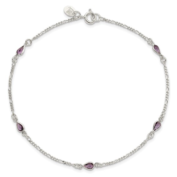 Sterling Silver Purple Glass Anklet