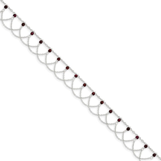 Sterling Silver Rhodolite Garnet Anklet