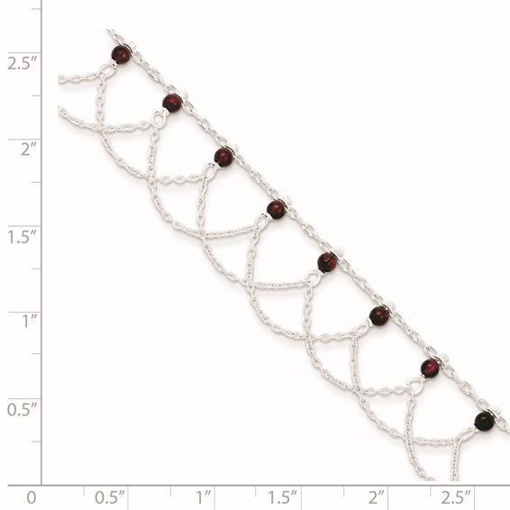 Sterling Silver Rhodolite Garnet Anklet