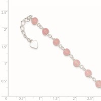 Sterling Silver Pink Glass Bead Anklet with Heart Dangle Plus 1 Inch Extender - Total 9 Inch, 8" view 2