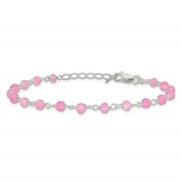 Sterling Silver Pink Glass Bead Anklet with Heart Dangle Plus 1 Inch Extender - Total 9 Inch, 8" view 4