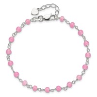 Sterling Silver Pink Glass Bead Anklet with Heart Dangle Plus 1 Inch Extender - Total 9 Inch, 8" view 5