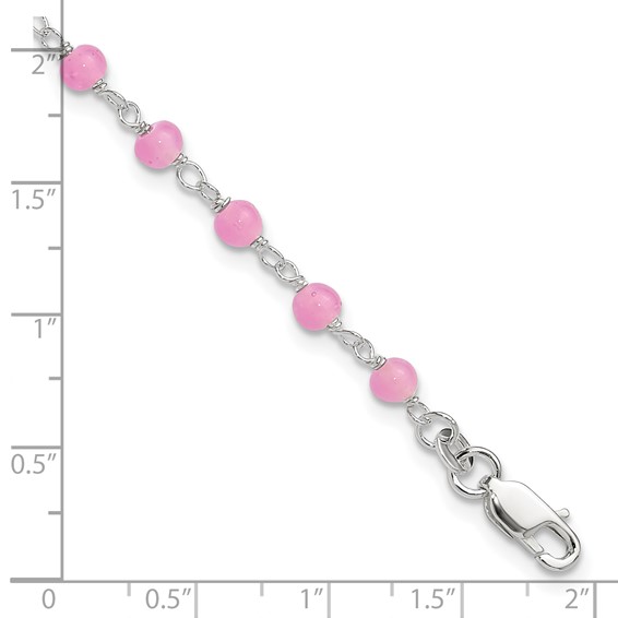 Sterling Silver Pink Glass Bead with Heart Dangle 8 inch Plus 1 inch Extender - Total 9 inch Anklet