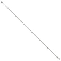 Sterling Silver Puffed Heart 5-Station Plus 1 Inch Extender - Total 10 Inch Anklet, 9" view 2
