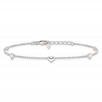 Sterling Silver Puffed Heart 5-Station Plus 1 Inch Extender - Total 10 Inch Anklet, 9" view 3