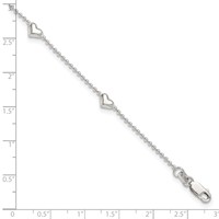 Sterling Silver Puffed Heart 5-Station Plus 1 Inch Extender - Total 10 Inch Anklet, 9" view 4