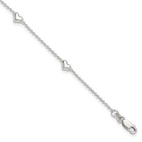 Sterling Silver Puffed Heart 5-Station Plus 1 Inch Extender - Total 10 Inch Anklet, 9" view 1