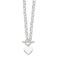 Sterling Silver Engravable 18mm Heart Charm Rolo Link Toggle Necklace, 18" view 2