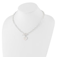 Sterling Silver Engravable 18mm Heart Charm Rolo Link Toggle Necklace, 18" view 3