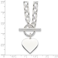 Sterling Silver Engravable 18mm Heart Charm Rolo Link Toggle Necklace, 18" view 4