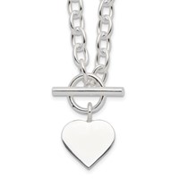 Sterling Silver Engravable 18mm Heart Charm Rolo Link Toggle Necklace, 18" view 1