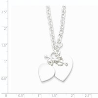 Sterling Silver Polished Engravable 29mm Double Heart Toggle Necklace, 18" view 3