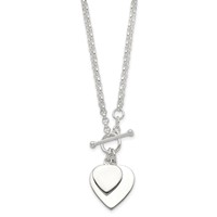 Sterling Silver Polished Engravable 29mm Double Heart Toggle Necklace, 18" view 2