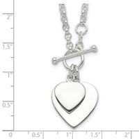 Sterling Silver Polished Engravable 29mm Double Heart Toggle Necklace, 18" view 5